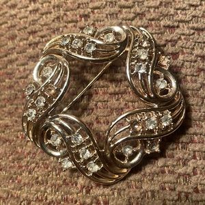 Costume Brooch gold tone clear stones